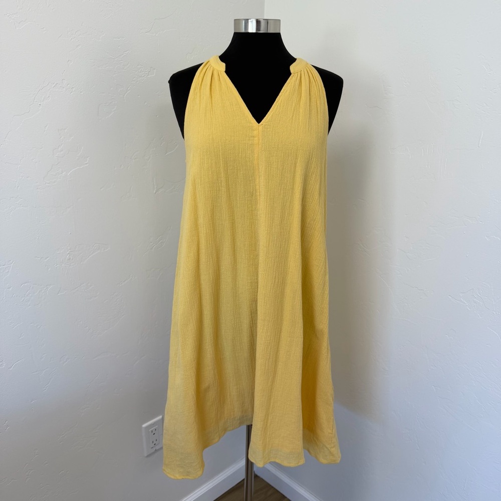 Garnet Hill Gauze Knit Butter Yellow Sleeveless Midi Dress Size M